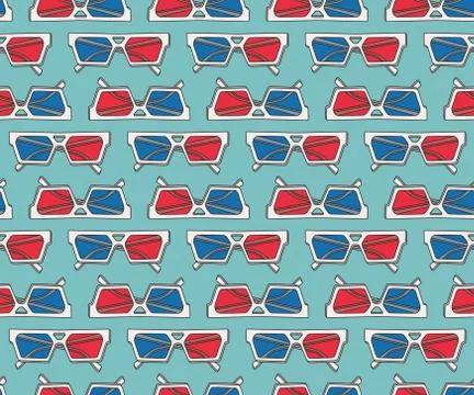 Vector seamless pattern design with 3d glasses Stock Illustration