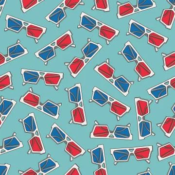 Vector seamless pattern design with 3d glasses Stock Illustration
