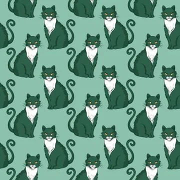 Vector seamless pattern design with cute cats Stock Illustration