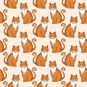 Vector seamless pattern design with cute red cats Stock Illustration