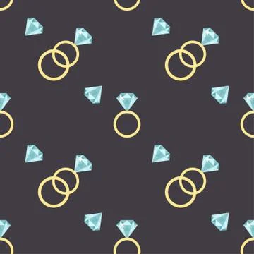 Vector seamless pattern with diamonds and luxury golden rings. Stock Illustration