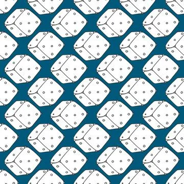 Vector seamless pattern with dice, cube on blue background Stock Illustration