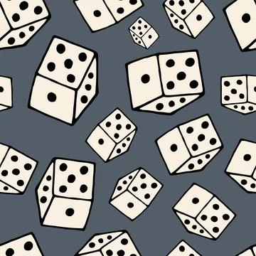 Vector seamless pattern, dice cube on gray background Stock Illustration