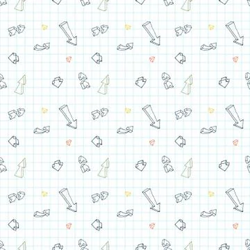 Vector seamless pattern of different arrows on graph paper Illustrazione stock