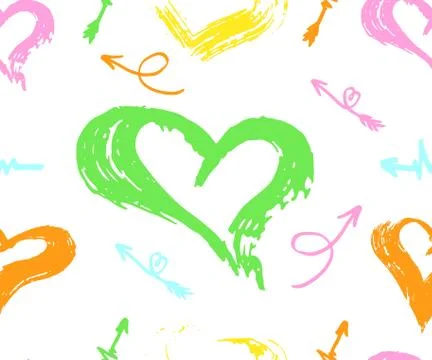 Vector seamless pattern with different arrows, heart,colorful on white. Hand  Illustrazione stock