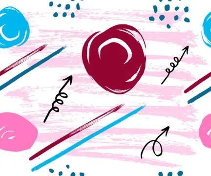 Vector seamless pattern with different arrows, line, circles, colorful on whi Illustrazione stock