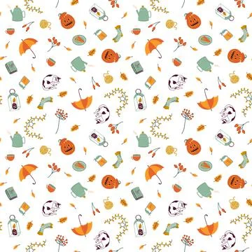 Vector seamless pattern with different autumn elements Stock Illustration