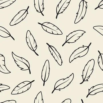 Vector Seamless Pattern with Different Black Fluffy Feather Silhouettes on White Illustrazione stock