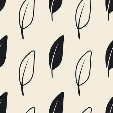 Vector Seamless Pattern with Different Black Fluffy Feather Silhouettes on White Stock Illustration