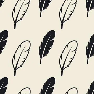 Vector Seamless Pattern with Different Black Fluffy Feather Silhouettes on White イラスト素材