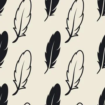 Vector Seamless Pattern with Different Black Fluffy Feather Silhouettes on White イラスト素材
