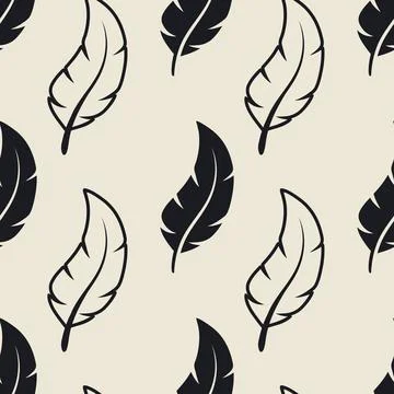 Vector Seamless Pattern with Different Black Fluffy Feather Silhouettes on White Stock Illustration