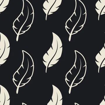 Vector Seamless Pattern with Different Black Fluffy Feather Silhouettes on White Stock Illustration