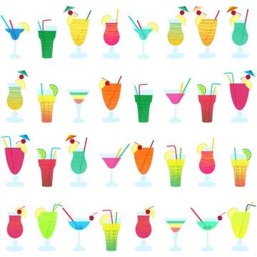 Vector seamless pattern with different colorful cocktails. Stock Illustration