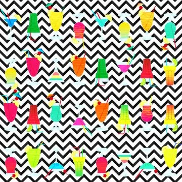 Vector seamless pattern with different colorful cocktails. Stock Illustration