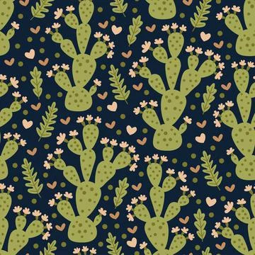 Vector seamless pattern with different cute cactus. Illustrazione stock