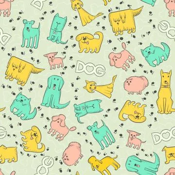 Vector seamless pattern different dog breeds. Funny caricature animals Stock Illustration