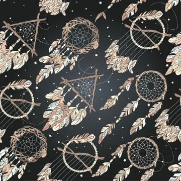 Vector Seamless Pattern with Different Dream Catcher Amulet.Can Stock Illustration
