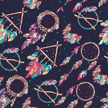 Vector Seamless Pattern with Different Dream Catcher Amulet.Can Illustrazione stock
