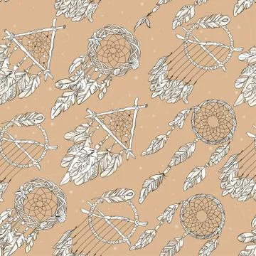 Vector Seamless Pattern with Different Dream Catcher Amulet.Can Stock Illustration