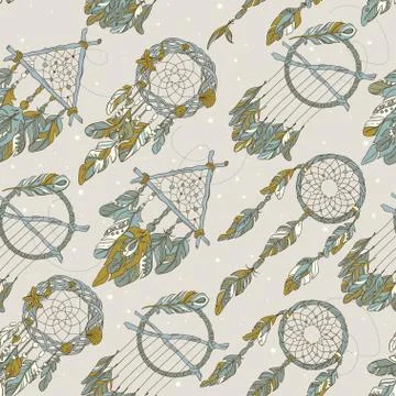 Vector Seamless Pattern with Different Dream Catcher Amulet.Can Illustrazione stock