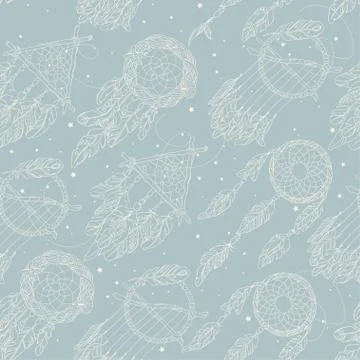 Vector Seamless Pattern with Different Dream Catcher Amulet.Can Stock Illustration
