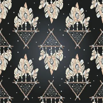 Vector Seamless Pattern with Different Dream Catcher Amulet.Can Stock Illustration