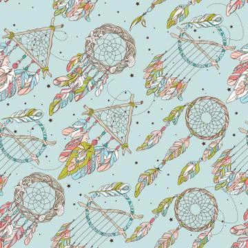 Vector Seamless Pattern with Different Dream Catcher Amulet. Can Stock Illustration