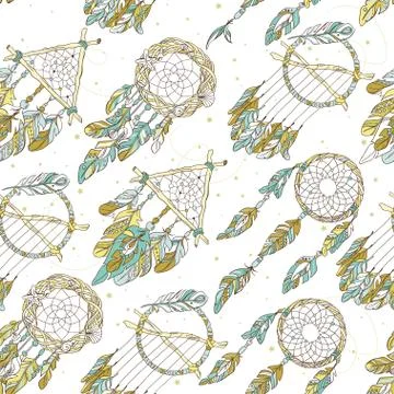 Vector Seamless Pattern with Different Dream Catcher Amulet. Can Stock Illustration