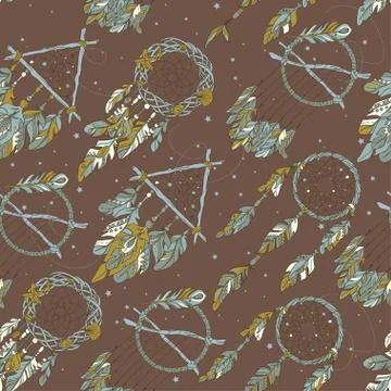 Vector Seamless Pattern with Different Dream Catcher Amulet.Can Stock Illustration