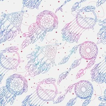 Vector Seamless Pattern with Different Dream Catcher Amulet.Can Stock Illustration