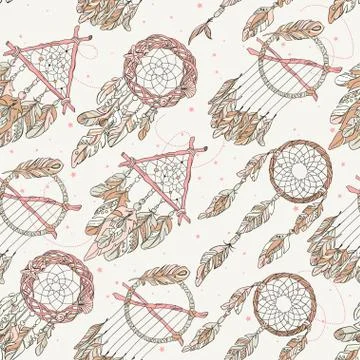 Vector Seamless Pattern with Different Dream Catcher Amulet.Can イラスト素材