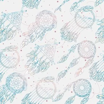 Vector Seamless Pattern with Different Dream Catcher Amulet.Can Stock Illustration