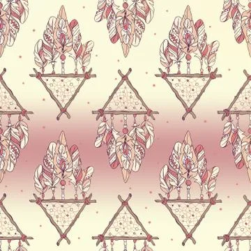 Vector Seamless Pattern with Different Dream Catcher Amulet.Can 스톡 일러스트