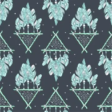 Vector Seamless Pattern with Different Dream Catcher Amulet.Can Stock Illustration