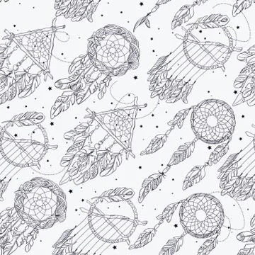 Vector Seamless Pattern with Different Dream Catcher Amulet.Can Stock Illustration