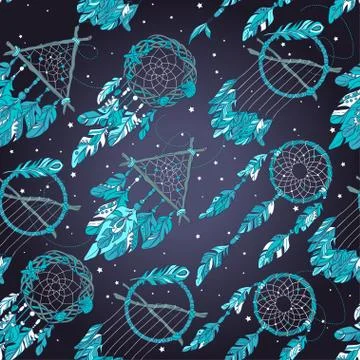 Vector Seamless Pattern with Different Dream Catcher Amulet. Can Illustrazione stock