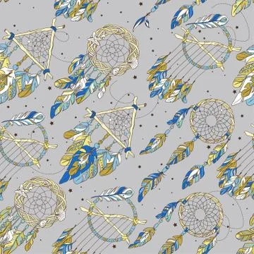 Vector Seamless Pattern with Different Dream Catcher Amulet. Can Stock Illustration