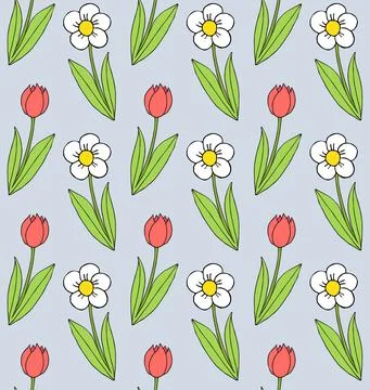 Vector seamless pattern of different flower Stock Illustration