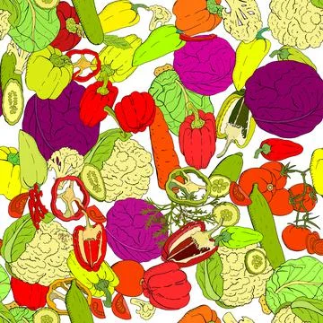 Vector seamless pattern with different fresh vegetables isolate on white Stock Illustration