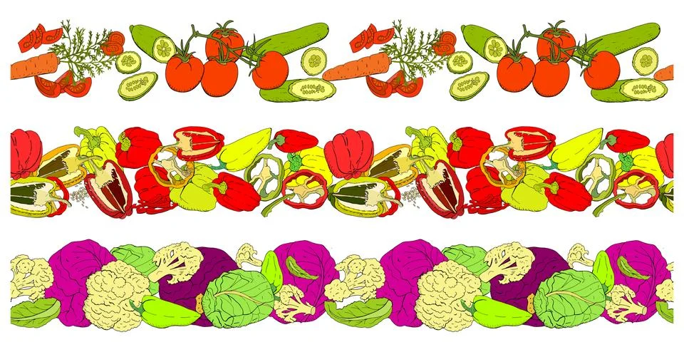 Vector seamless pattern with different fresh vegetables isolate on white Stock Illustration