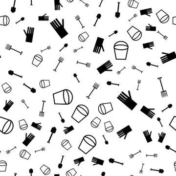 Vector seamless pattern with different garden objects Stock Illustration