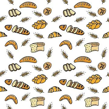 Vector seamless pattern of different kinds of bread. Bakery products. Vector 스톡 일러스트