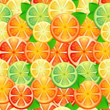 Vector seamless pattern with different slice citruses: grapefruit, lemon Illustrazione stock