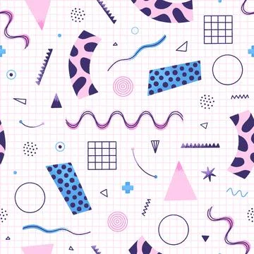 Vector seamless pattern of different textured shapes and wavy lines in hand-d Stock Illustration