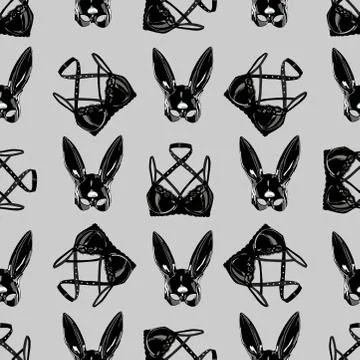 Vector seamless pattern. Digital paper with lingerie. Rabbit mask. Stock Illustration