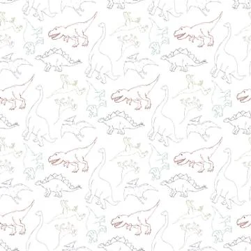 Vector seamless pattern with dinosaur outline background Stock Illustration