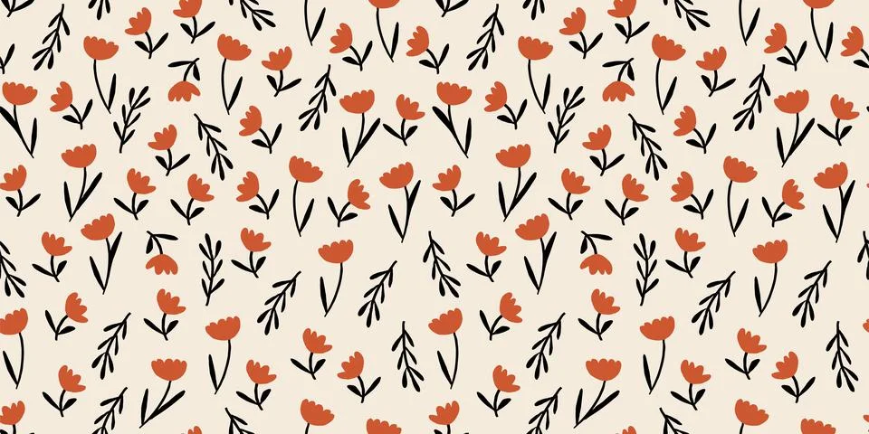 Vector seamless pattern with ditsy flowers, minimalistic flowers pattern, autumn Stock Illustration