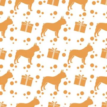 Vector seamless pattern Dog Gift Pet New Year Xmas Stock Illustration