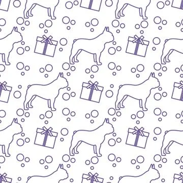 Vector seamless pattern Dog Gift Pet New Year Xmas 스톡 일러스트
